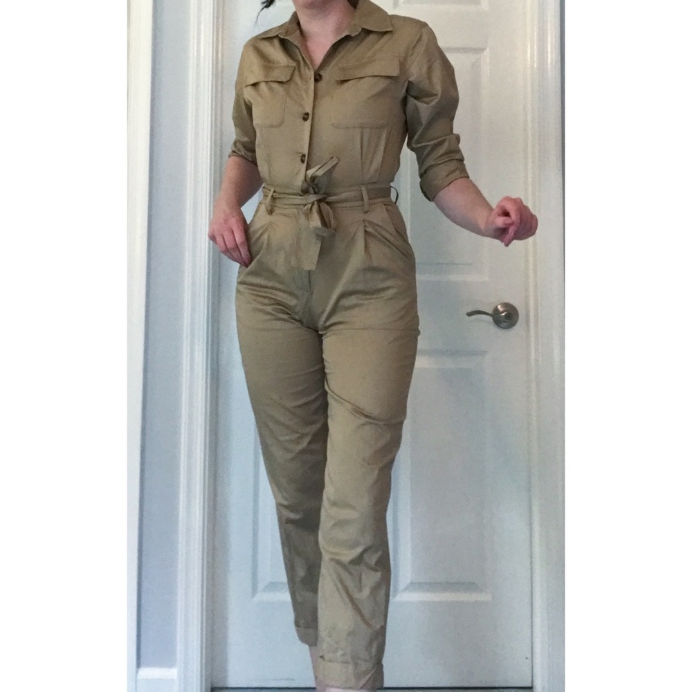 H&M Khaki Button Up Jumpsuit